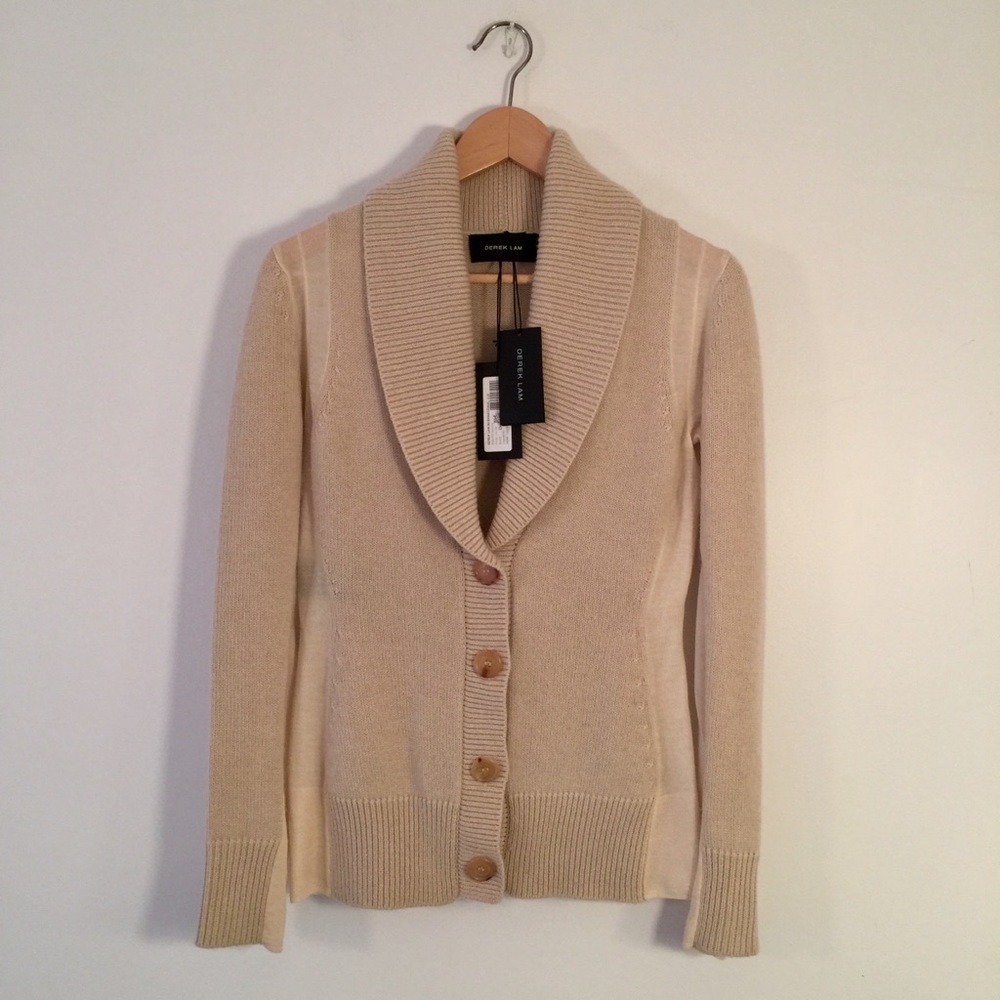 🎉SOLD ON TRADESY! NWT DEREK LAM TRIPLE PLY SHAWL COLLAR RUNWAY CASHMERE CARDIGAN